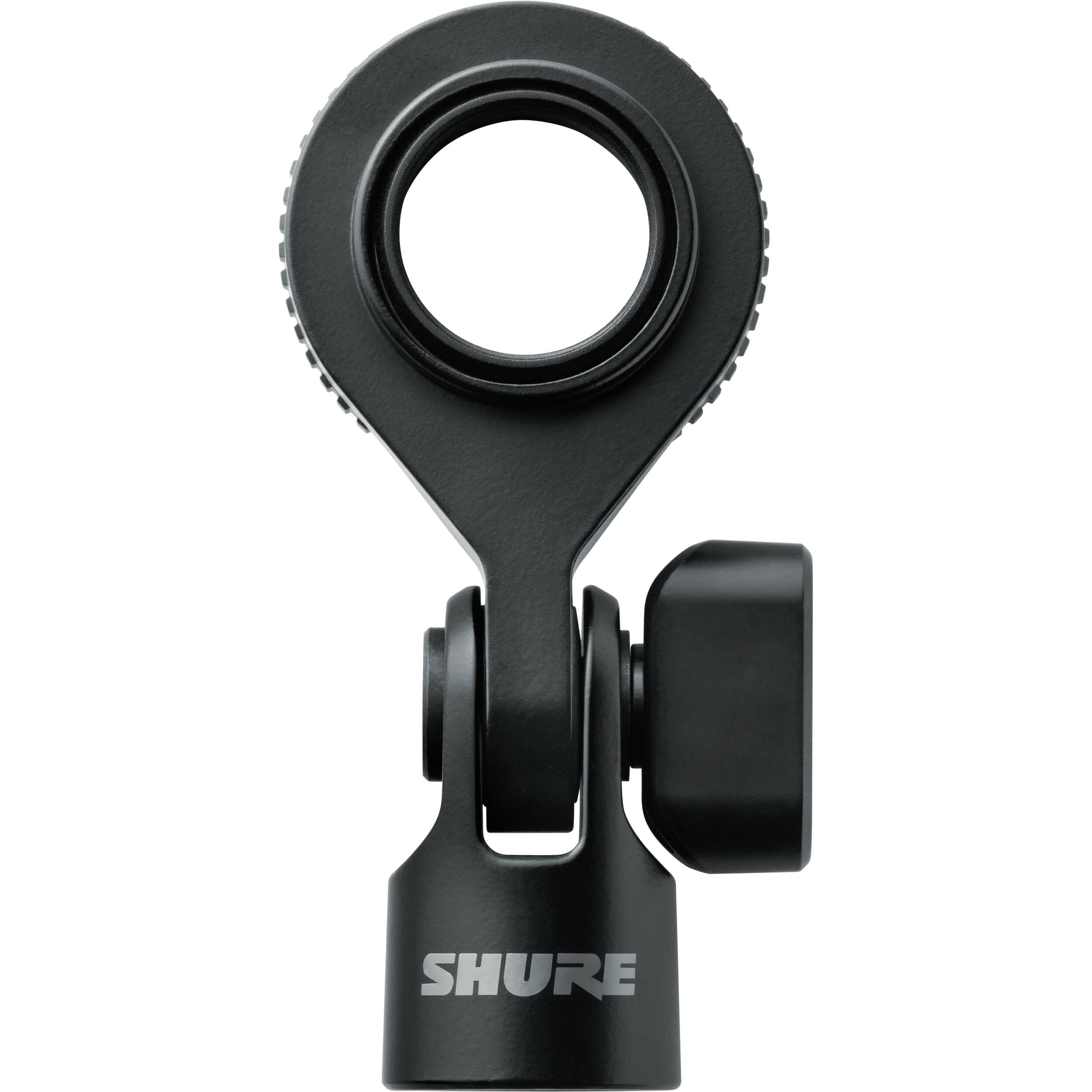 Shure SM4 condenser microphone with a sleek black body and metal grille, ideal for professional audio recording and live sound.