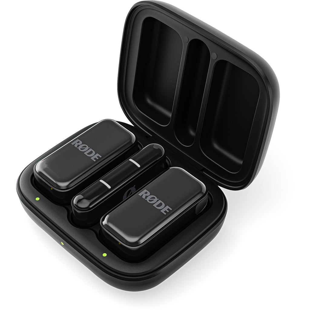 Rode Wireless Micro USB-C creator wireless microphone system with transmitter and receiver shown on a white background.