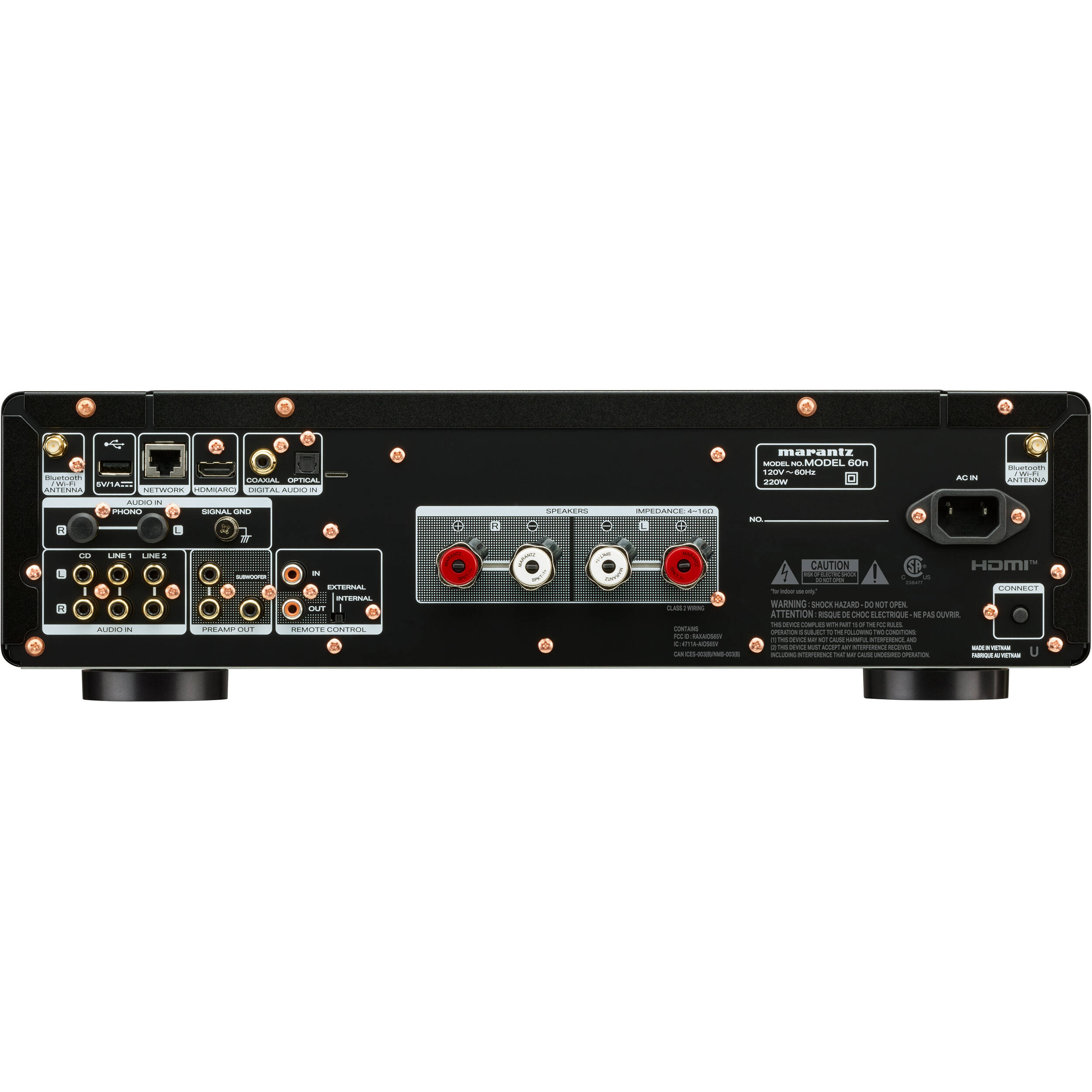 Marantz MODEL 60n stereo amplifier with sleek black finish and control knobs, showcasing high-quality audio equipment.