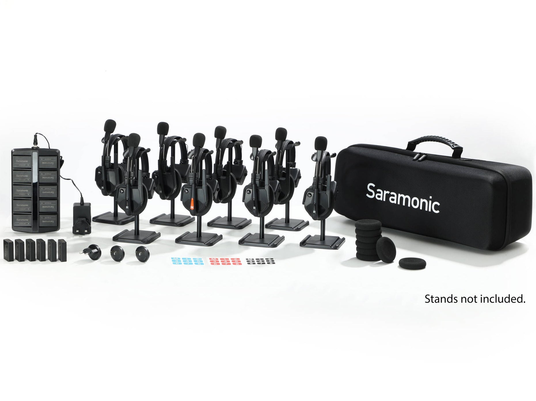 Saramonic WiTalk9 WT8S 8-person wireless video microphone system with transmitters and receiver for professional audio.