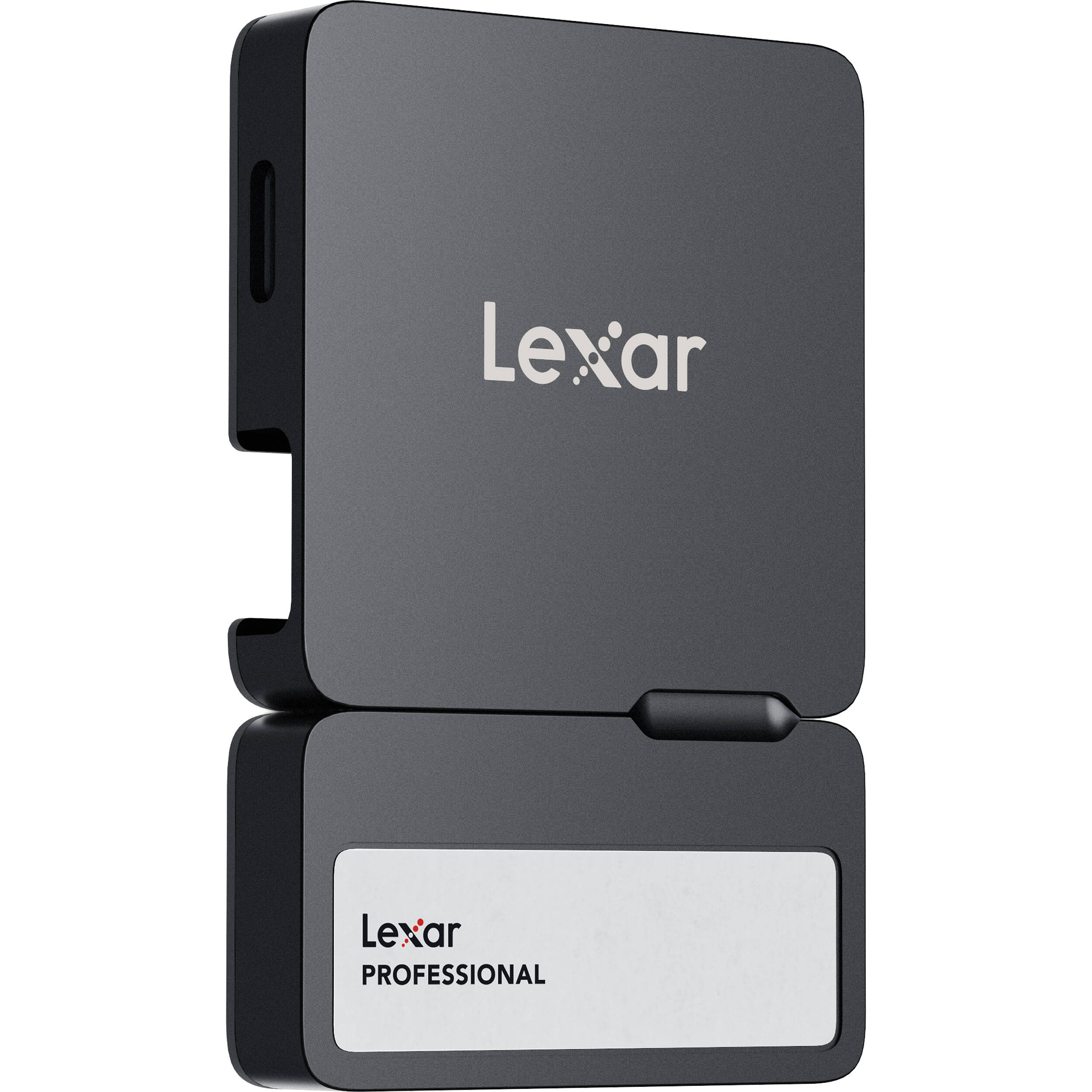 Lexar Go Portable SSD external drive with hub, sleek black design, connected to a computer with cables visible