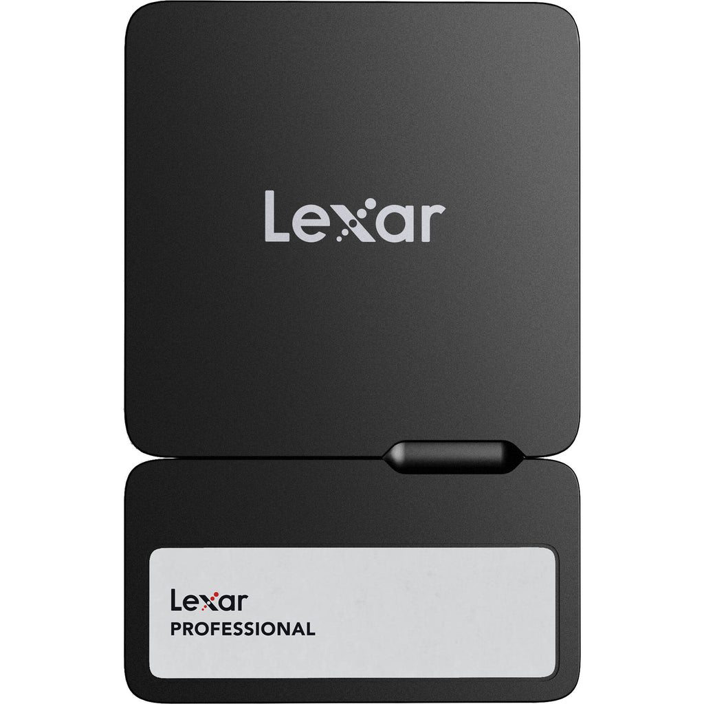 Lexar Go Portable SSD external drive with hub, sleek black design for fast data storage and transfer.