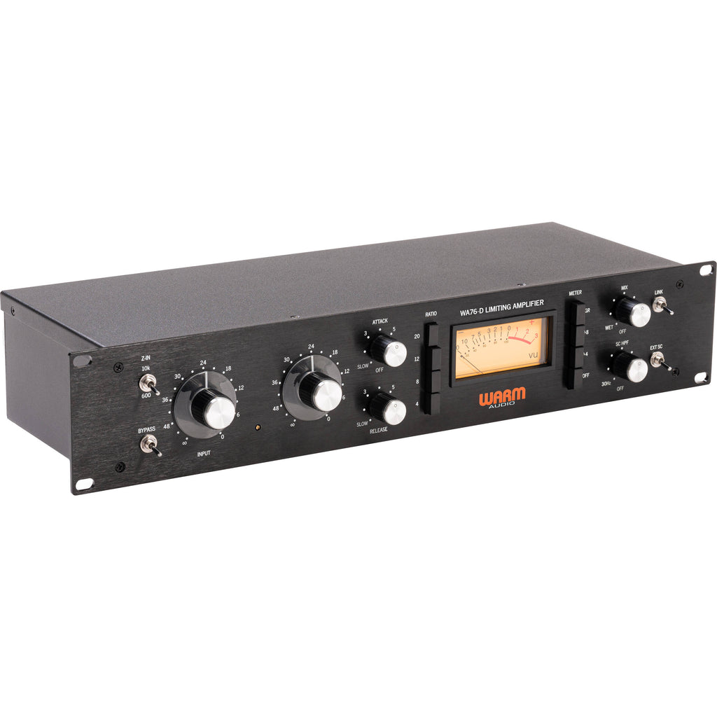 Warm Audio WA76-D signal processor unit with vintage-style controls and front panel in a professional studio setting