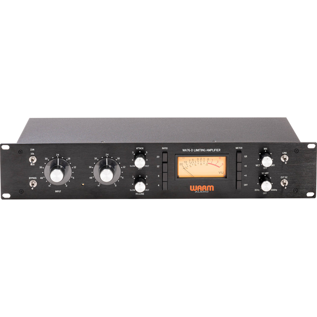 Warm Audio WA76-D signal processor with vintage-style control knobs and sturdy metal casing, ideal for professional audio recording.