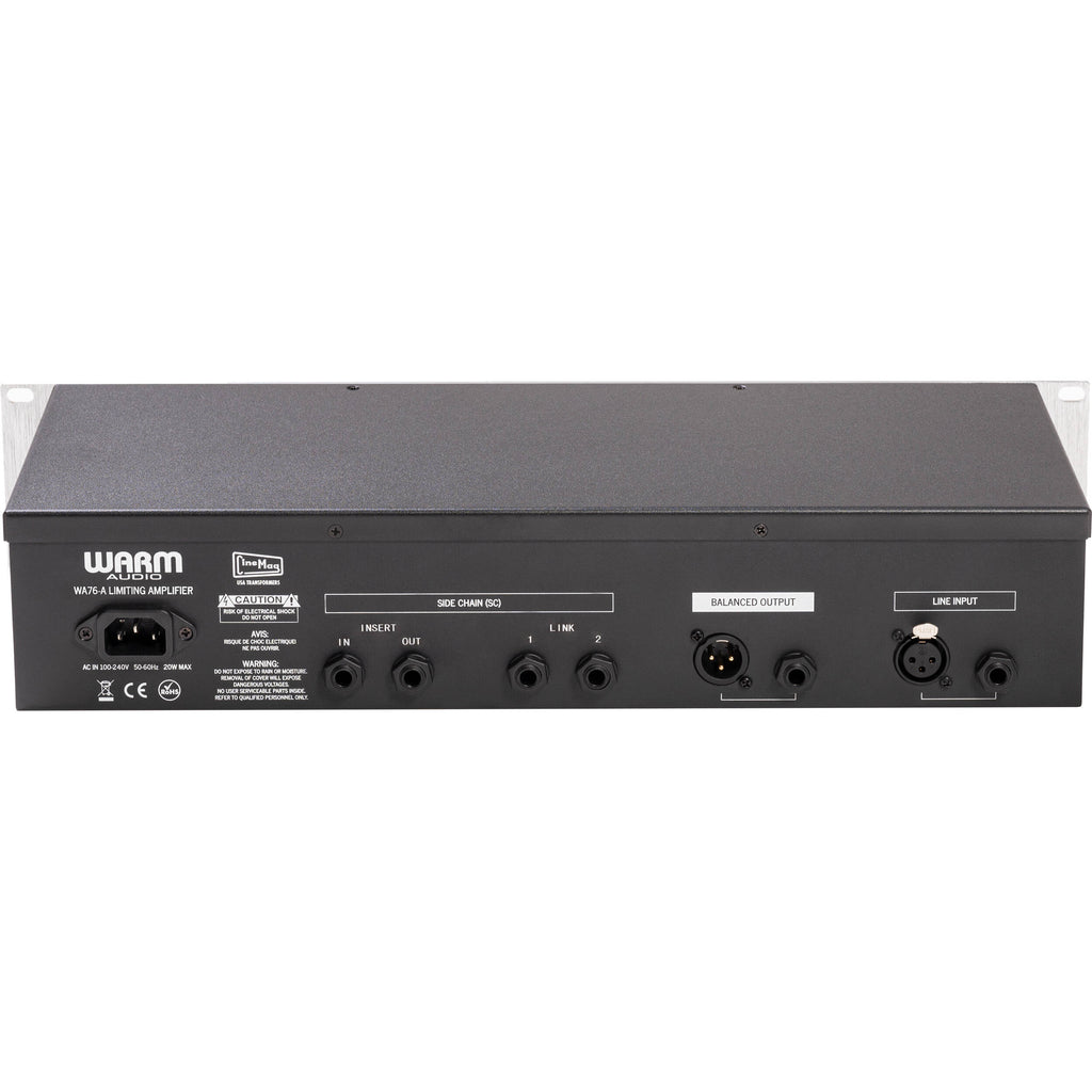 Warm Audio WA76-A vintage-style effects compressor unit with metal chassis and control knobs for studio recording.