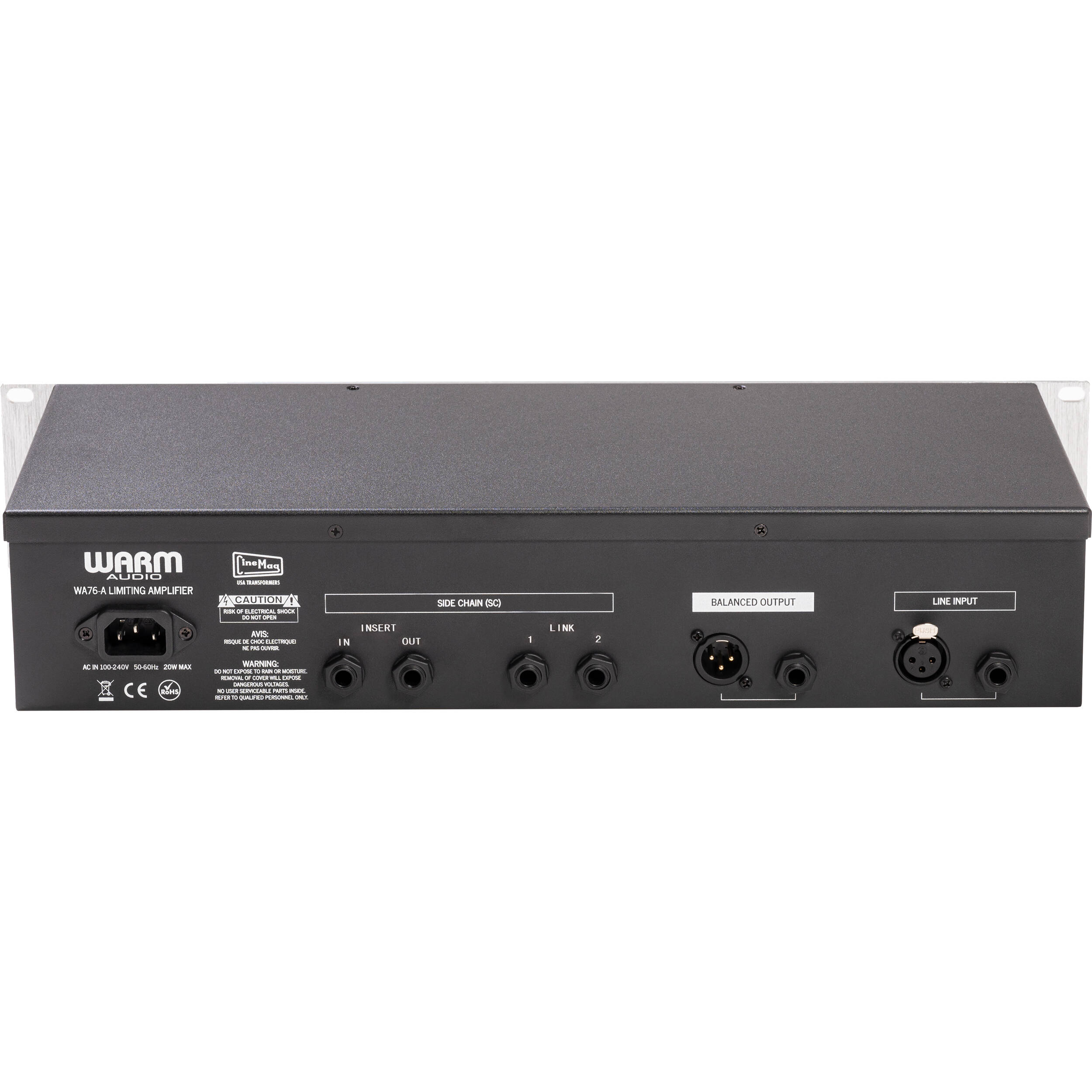 Warm Audio WA76-A vintage-style effects compressor unit with metal chassis and control knobs for studio recording.