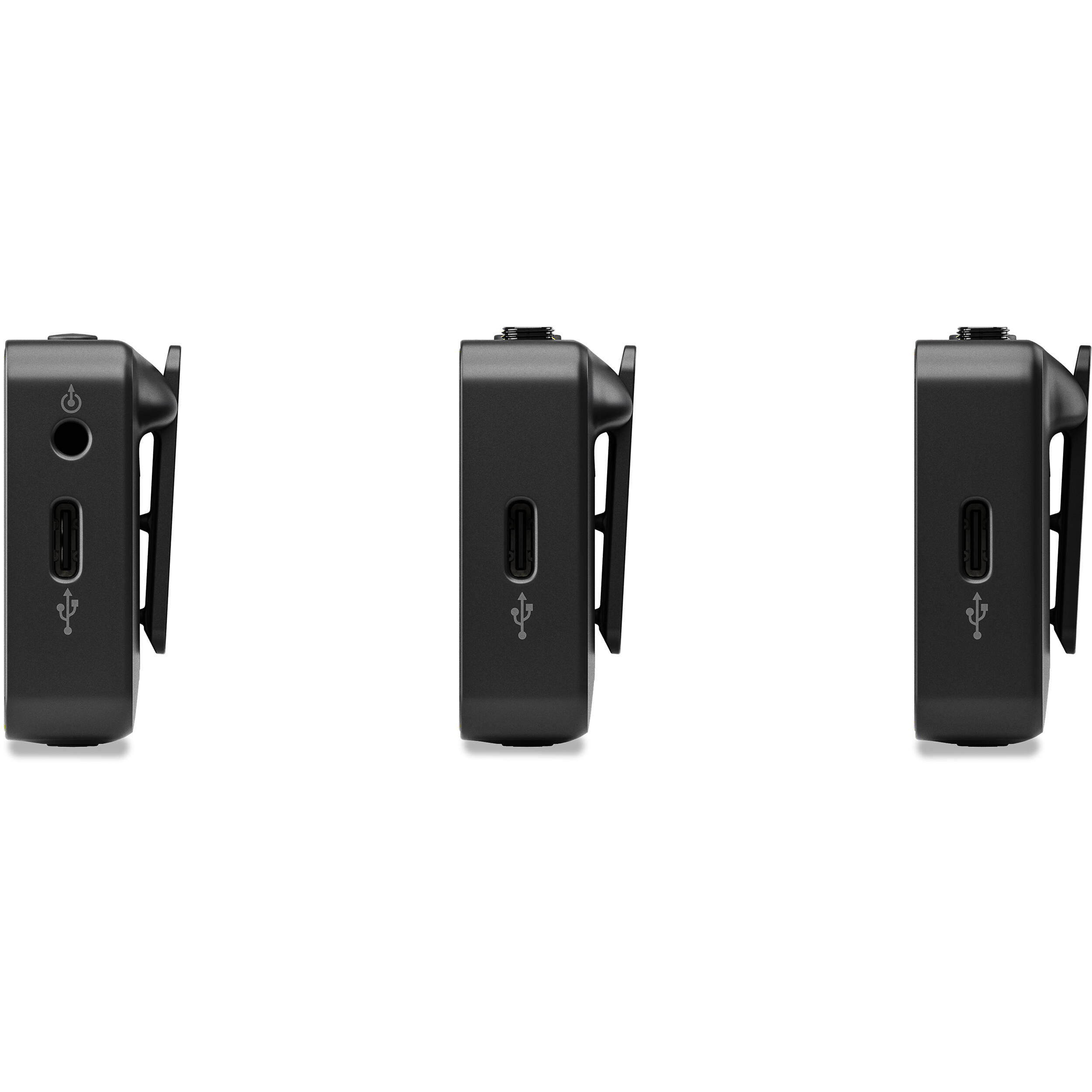 Rode Wireless GO 3 wireless microphone system with compact transmitters and receiver for professional audio recording.