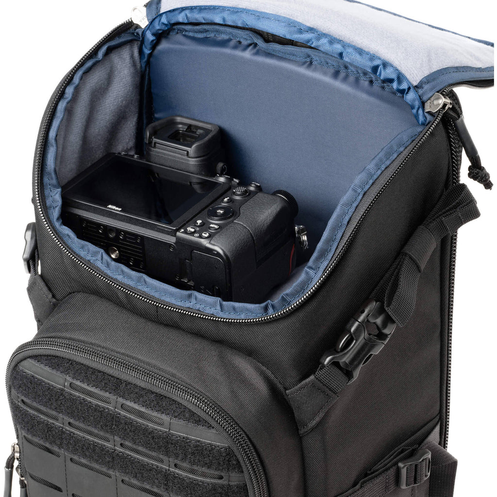 Think Tank DarkLight video equipment bag with padded compartments and sturdy handles for professional camera gear storage.
