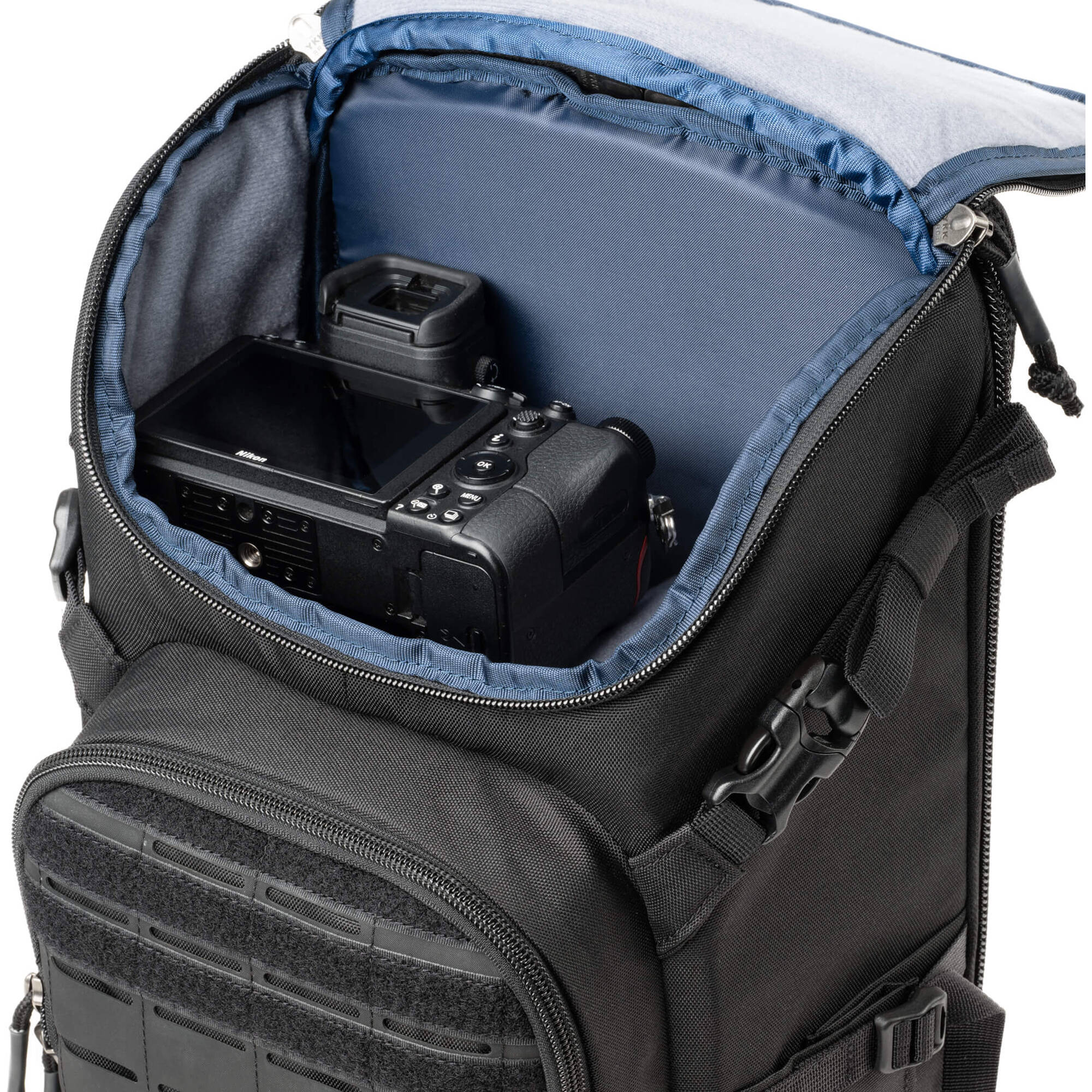 Think Tank DarkLight video equipment bag with padded compartments and sturdy handles for professional camera gear storage.