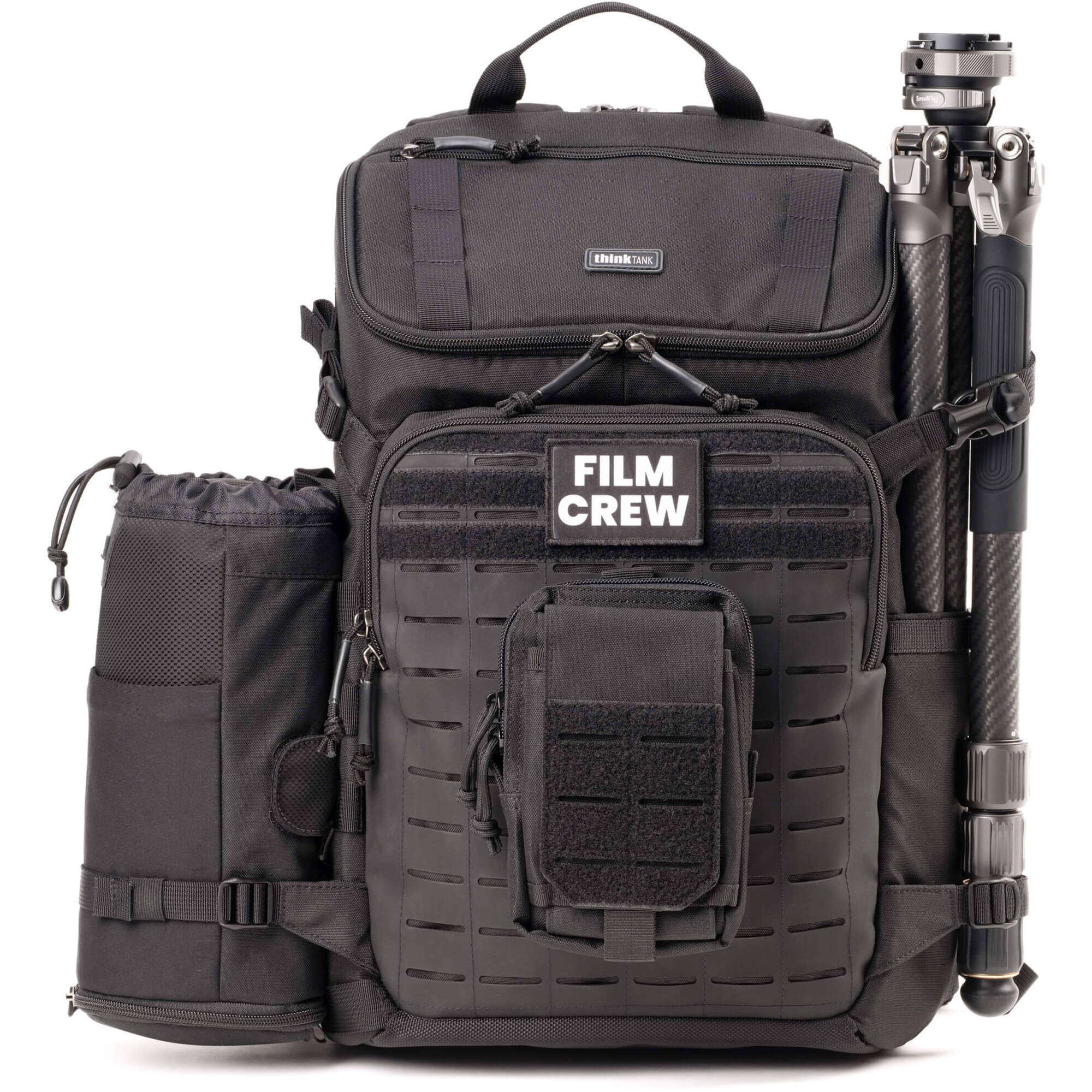Think Tank DarkLight video equipment bag with padded compartments and sturdy handle, designed for storing camera gear and accessories.