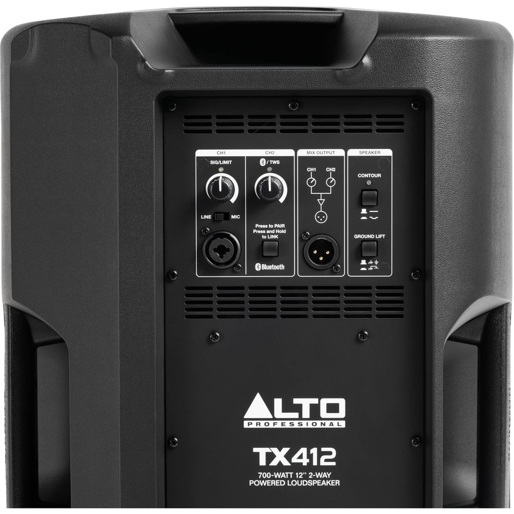 Alto Professional TX412 PA speakers and system with dual 12-inch woofers and built-in handles for portable sound reinforcement.