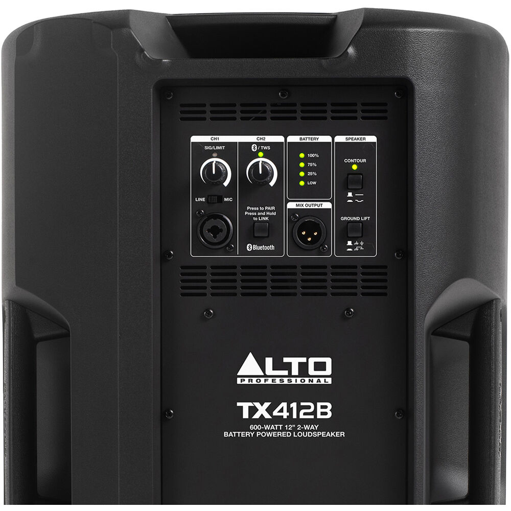 Alto Professional TX412B PA speaker with black enclosure and control panel, designed for professional sound reinforcement.