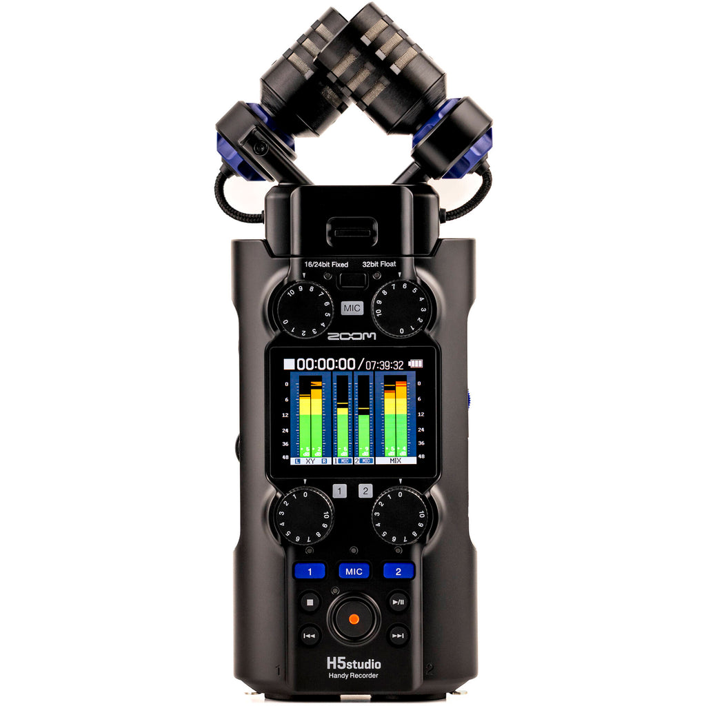 Zoom H5 digital recorder with multiple input jacks and portable design, ideal for professional audio recording.
