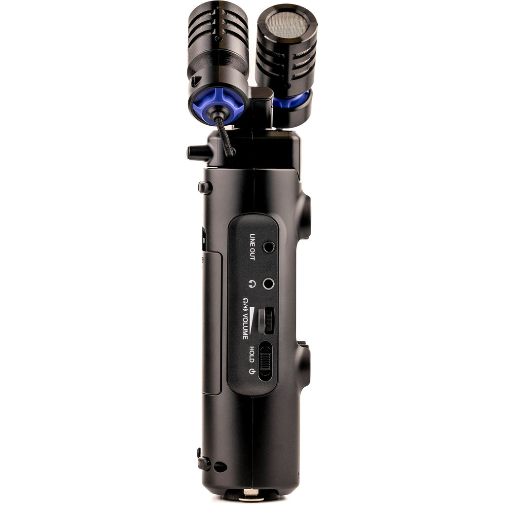 Zoom H5 Digital Recorder with detachable microphones and control buttons, ideal for professional audio recording.