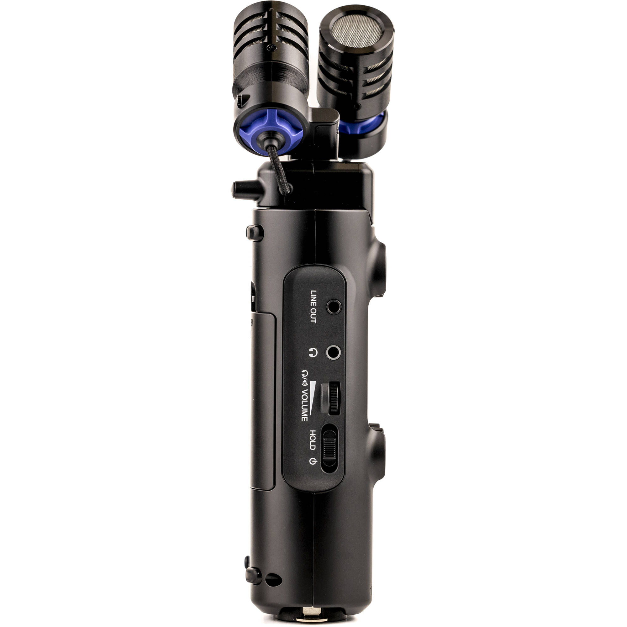 Zoom H5 Digital Recorder with detachable microphones and control buttons, ideal for professional audio recording.