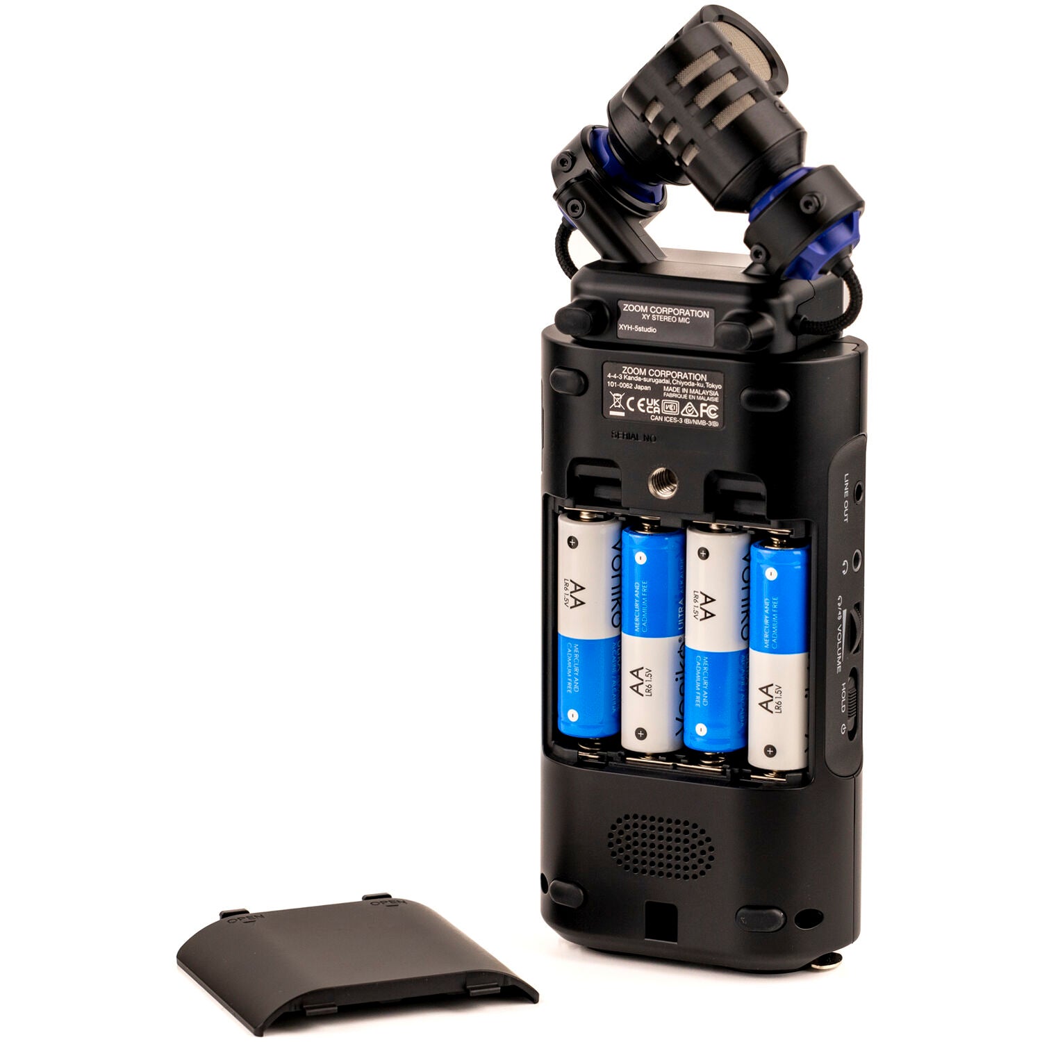 Zoom H5 digital recorder with multiple input jacks and compact design, ideal for professional audio recording.
