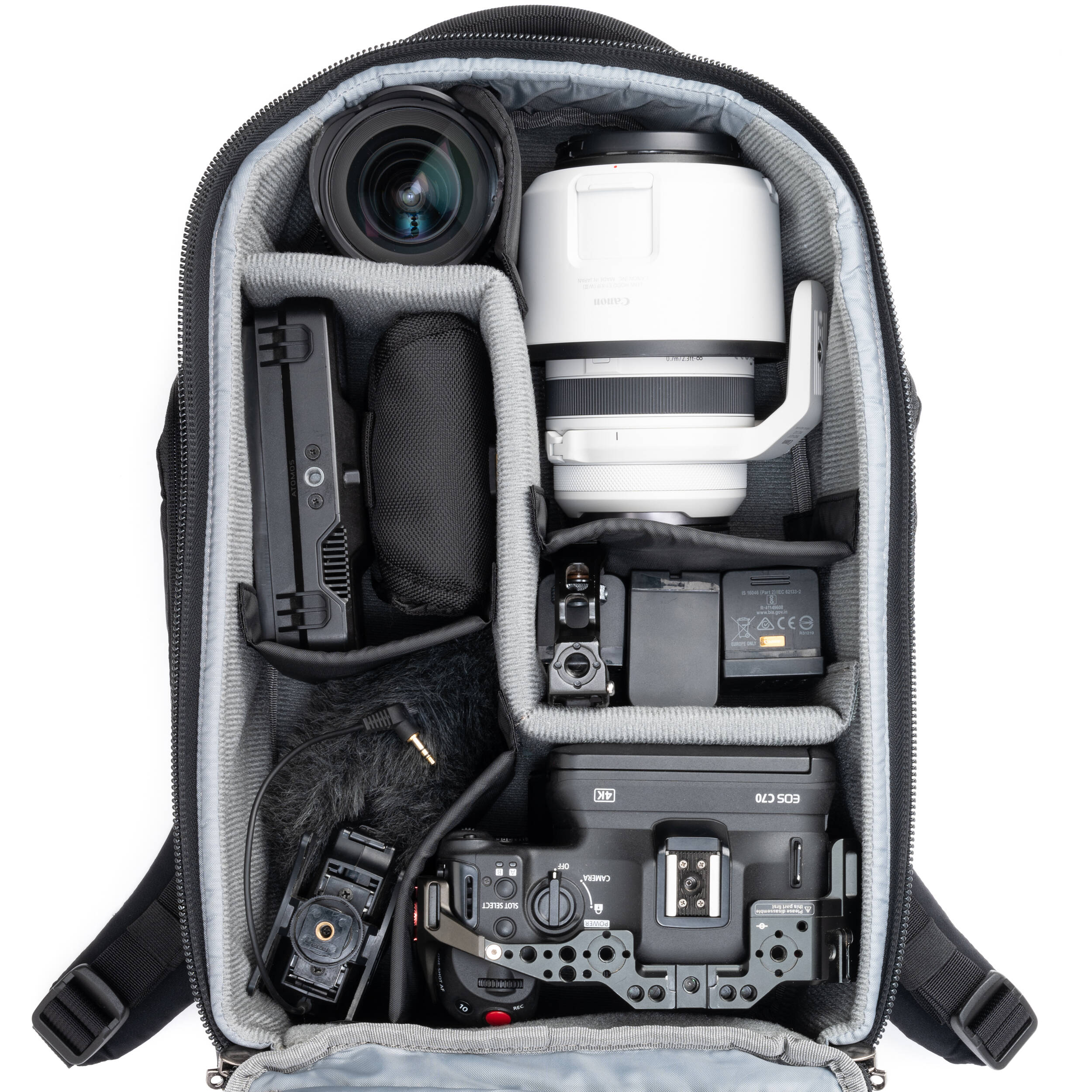 Think Tank Walker Pro Series backpack for video equipment, black camera gear bag with multiple compartments and padded straps.