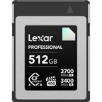 Lexar CFexpress Pro Diamond memory card with R3700/W3400 speed ratings, showcasing its sleek design and branding.