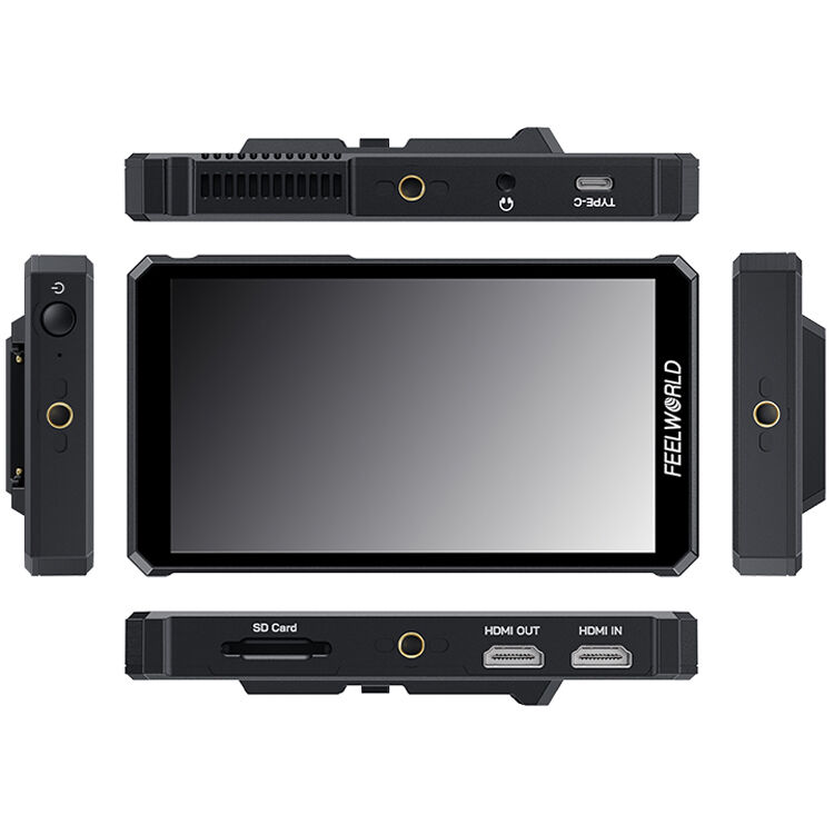 Feelworld PS6 5.5-inch AMOLED camera field video monitor showing screen display and controls.