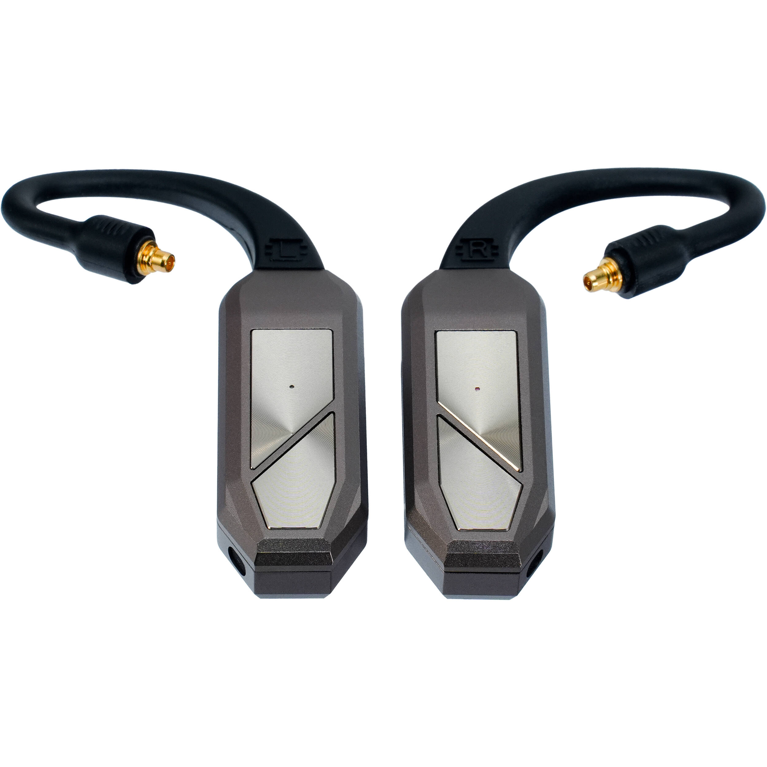 iFi Audio Go Pod Max headphone amplifier and DAC showing sleek black design with control buttons and connection ports.
