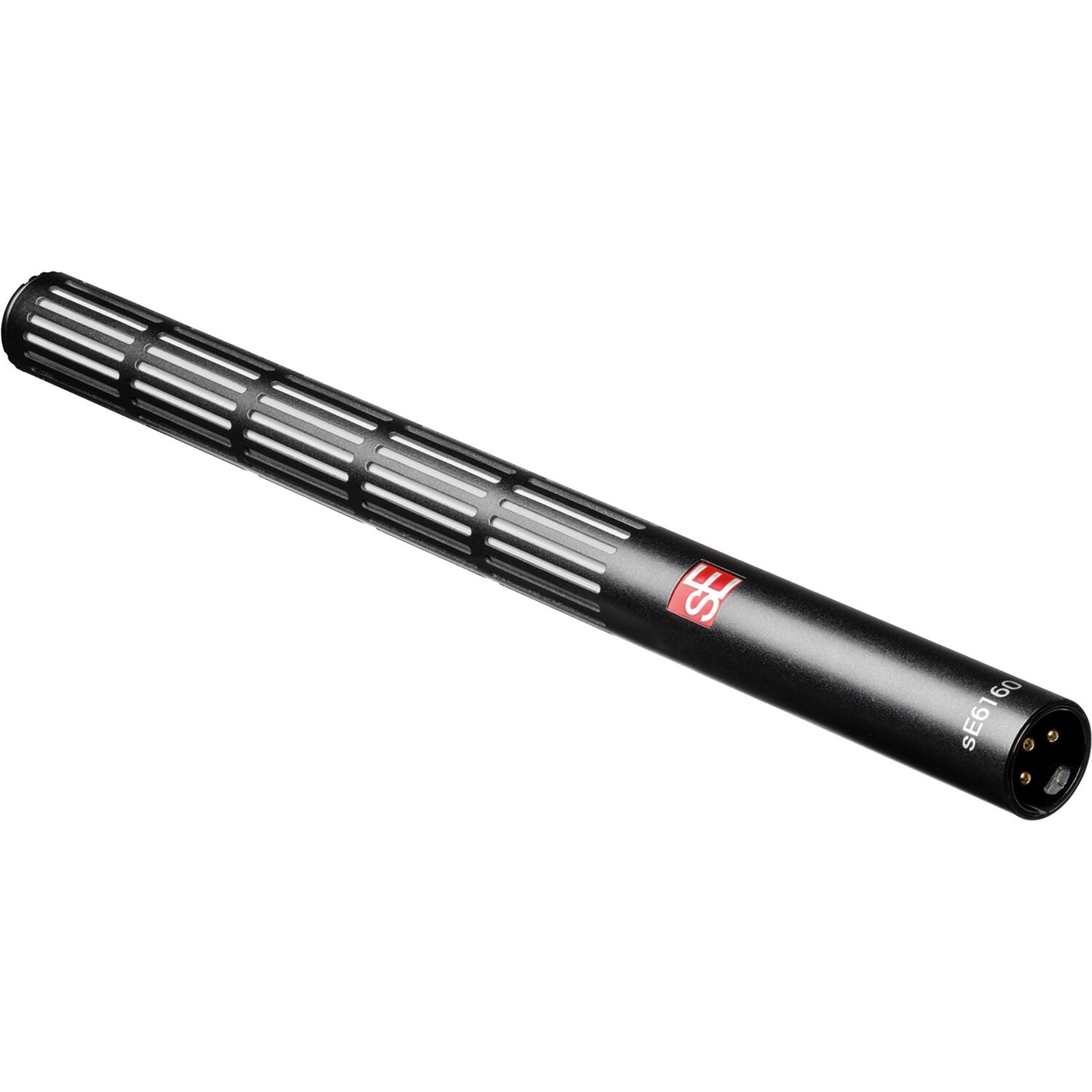sE Electronics sE6160 shotgun microphone mounted on a stand, showcasing its professional audio recording design and build.