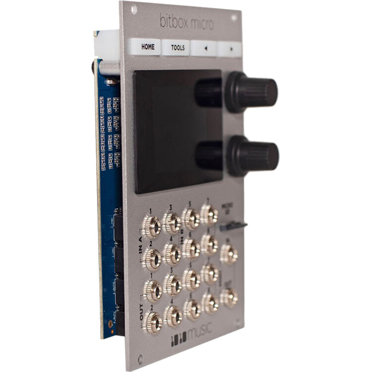 1010music Bitbox Micro semi-modular synthesizer with knobs and interface, compact design for electronic music production.