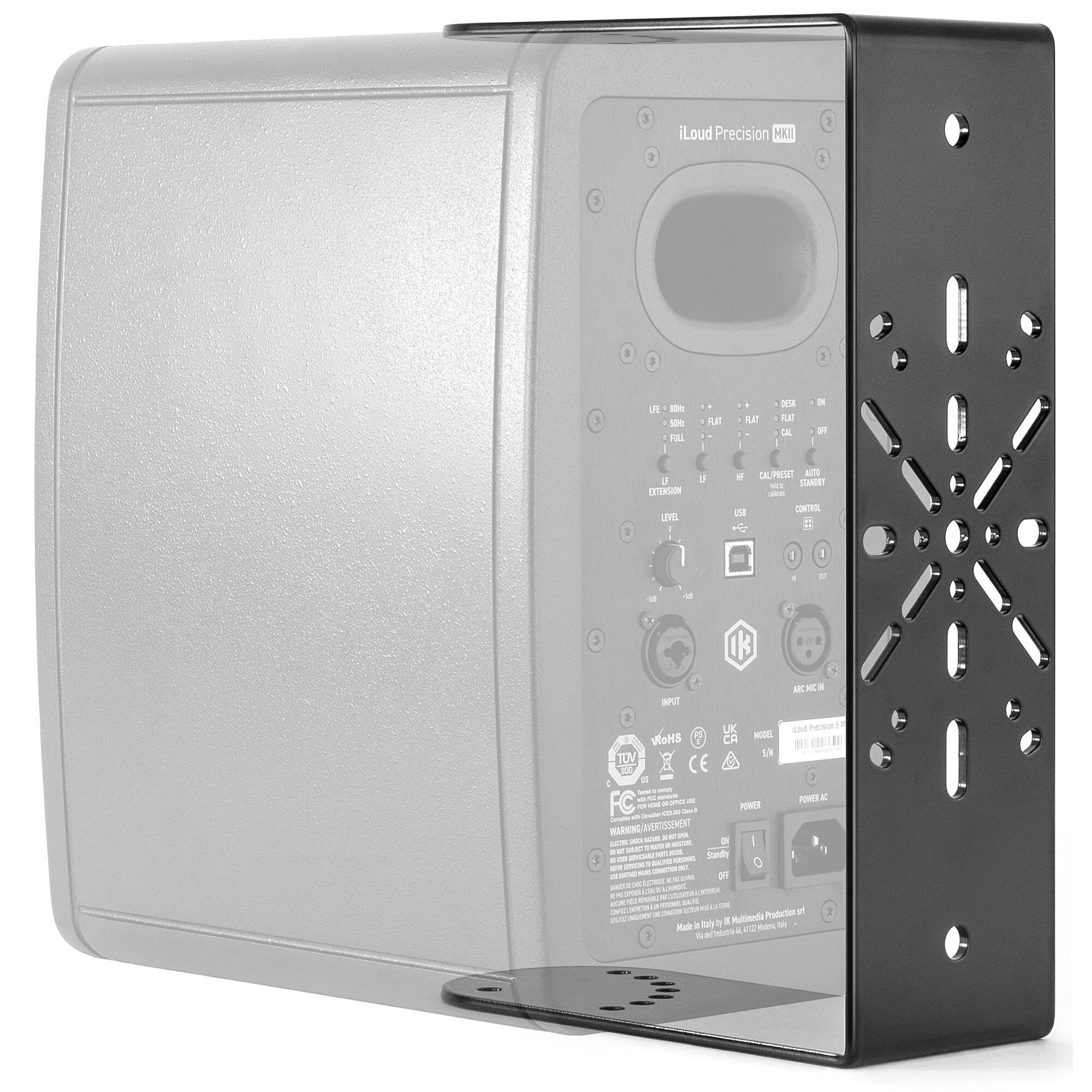 IK Multimedia iLoud Precision 5 MK2 studio monitor stands with mounting brackets for secure placement and optimal sound.