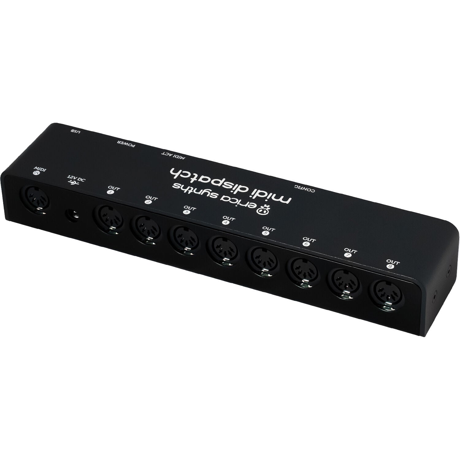 Erica Synths Midi Dispatch MIDI interface with multiple ports and control knobs for seamless music production setup.