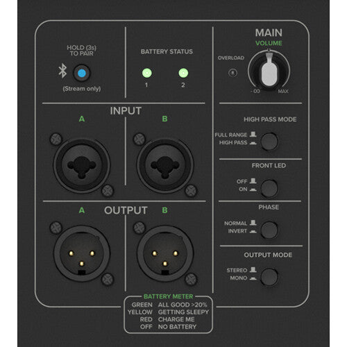 Mackie ThumpSub GO compact subwoofer with sleek black design and control panel, designed for powerful bass in portable sound systems.