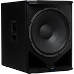 Presonus Air XD Sub 18 active subwoofer with black enclosure and control panel, designed for powerful bass in audio setups.