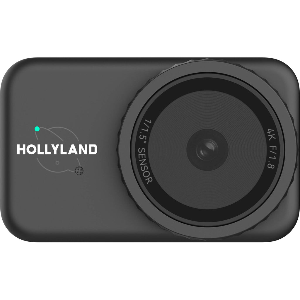 Hollyland Lyra 4K UHD webcam for video conferencing with built-in microphone, sleek black design, and adjustable mount.