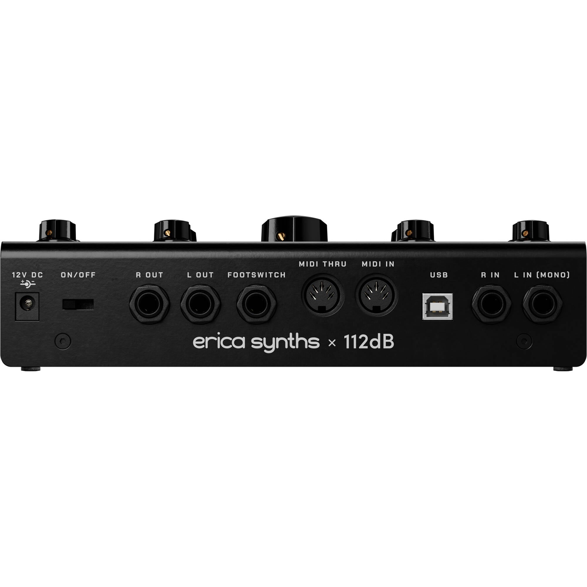 Erica Synths Xenodrive effects pedal with black enclosure, knobs, and input/output jacks for guitar or audio processing.