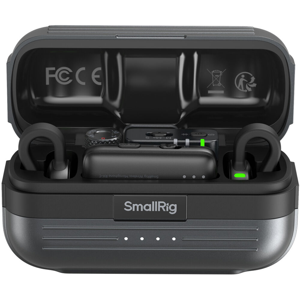 SmallRig S70 wireless microphone system with two transmitters, two receivers, and charging case for professional audio recording.