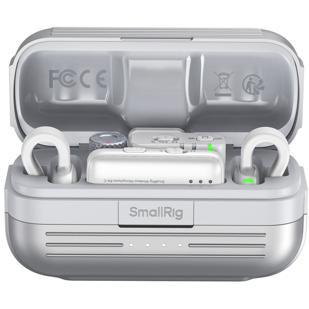 SmallRig S70 wireless microphone system with 2 transmitters, 2 receivers, and charging case for professional audio recording.