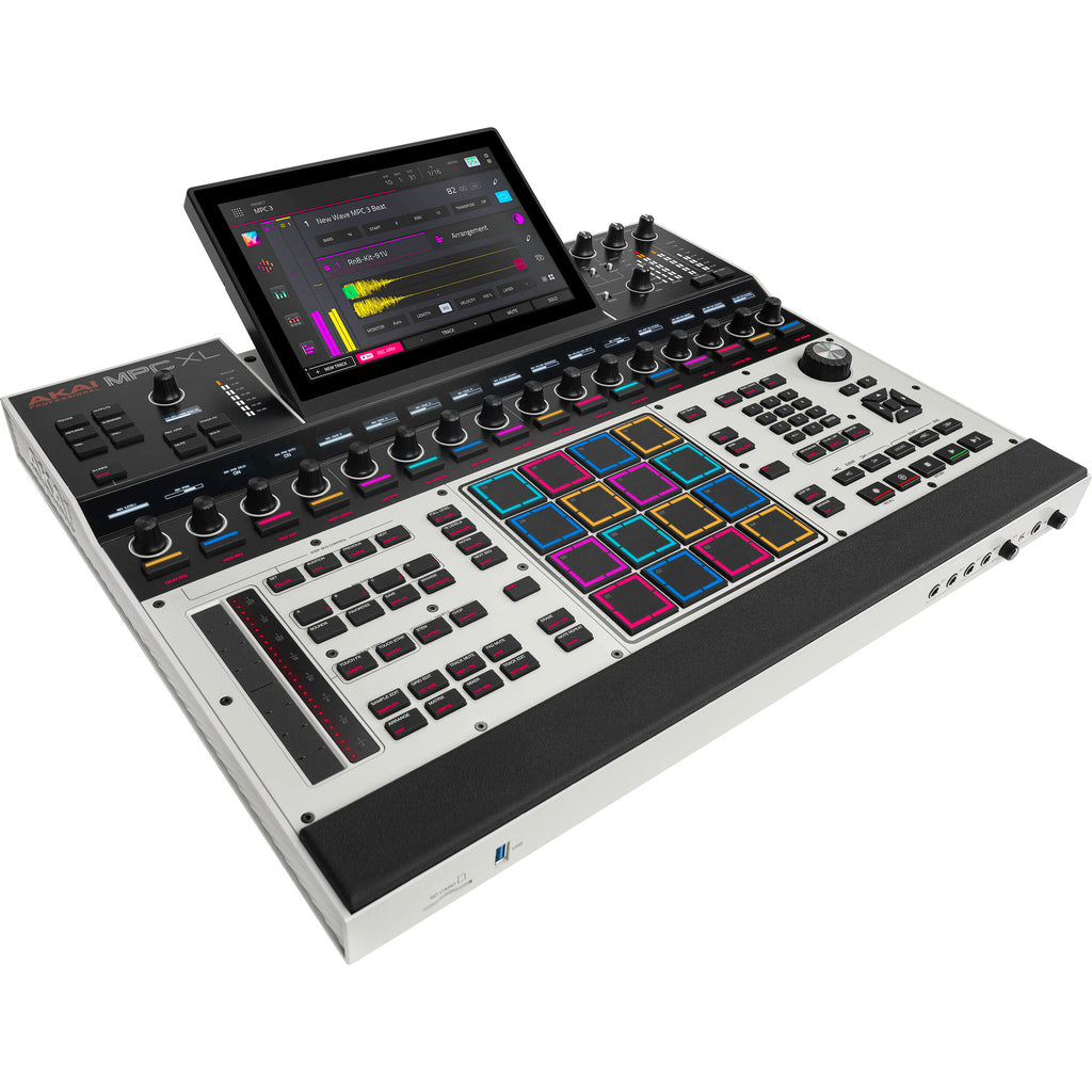 Akai Professional MPC XL drum machine and sampler with large pads, control knobs, and a display screen for music production.