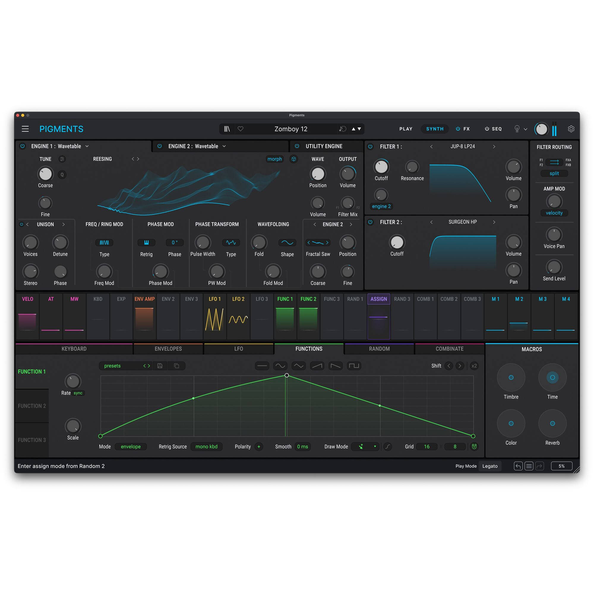 Arturia Pigments 7 virtual instrument plugin interface with colorful waveform displays and control knobs.