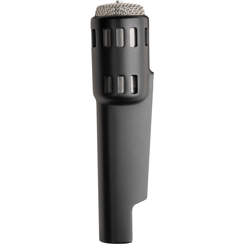 Warm Audio Retro 64 dynamic microphone shown with its sleek black body and vintage-style grille, ideal for studio recording.