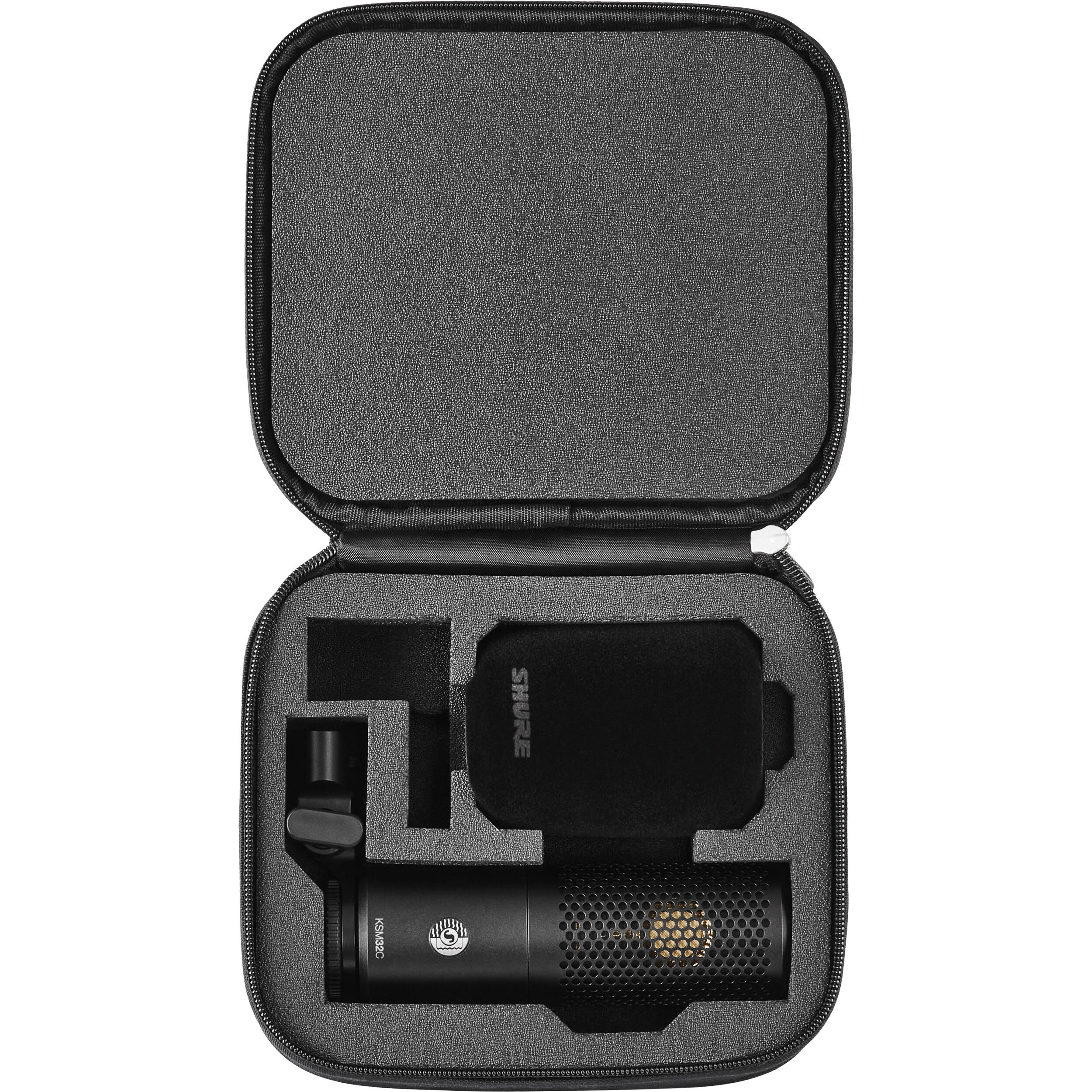 Shure KSM32C/HM condenser microphone from the stage kit, with a sleek black body and professional audio equipment design.