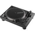 Reloop RP-5000 MK4 DJ turntable with black platter and tonearm, showcasing professional audio equipment for DJing and mixing.