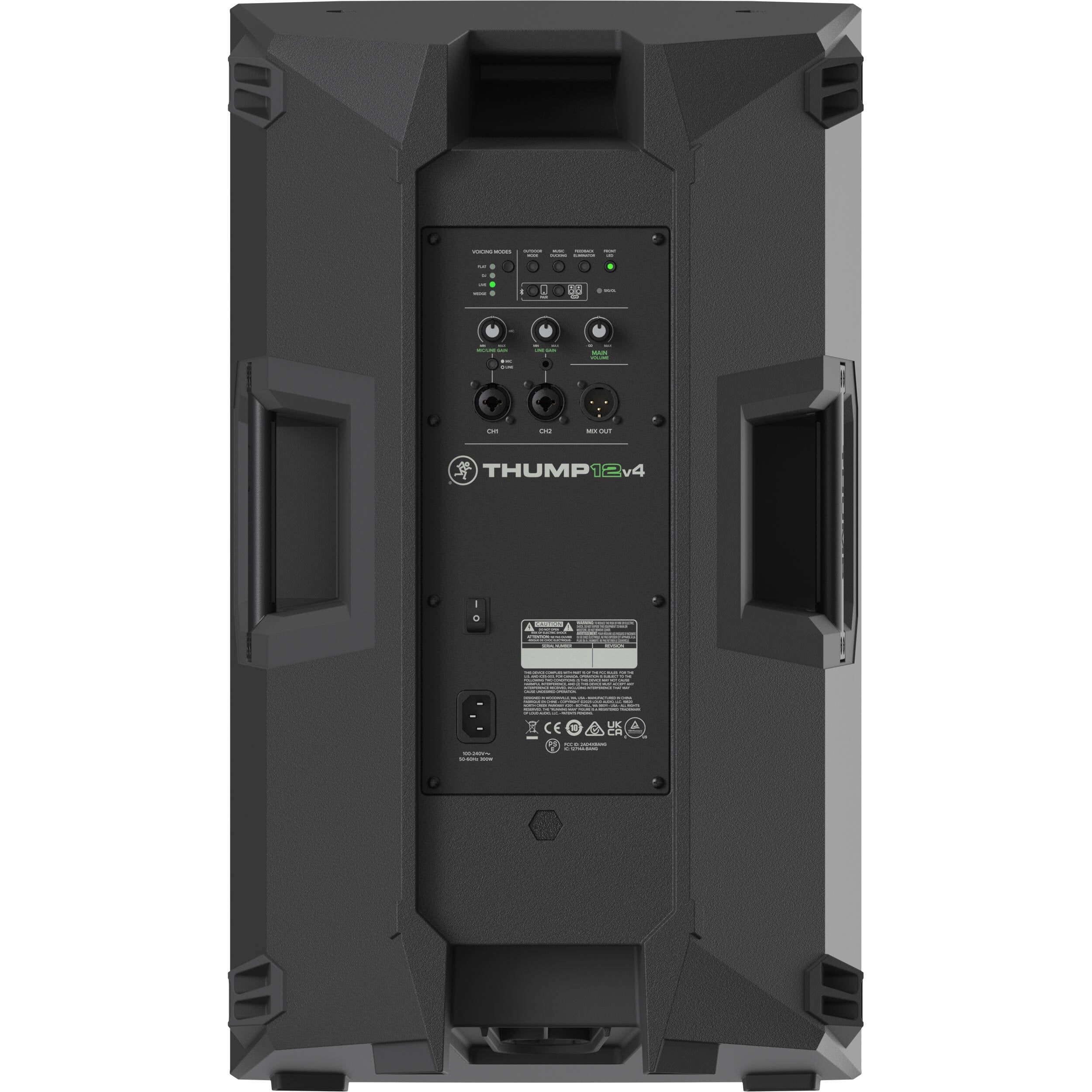 Mackie Thump12v4 active loudspeaker with durable black enclosure and control panel, designed for professional sound reinforcement.