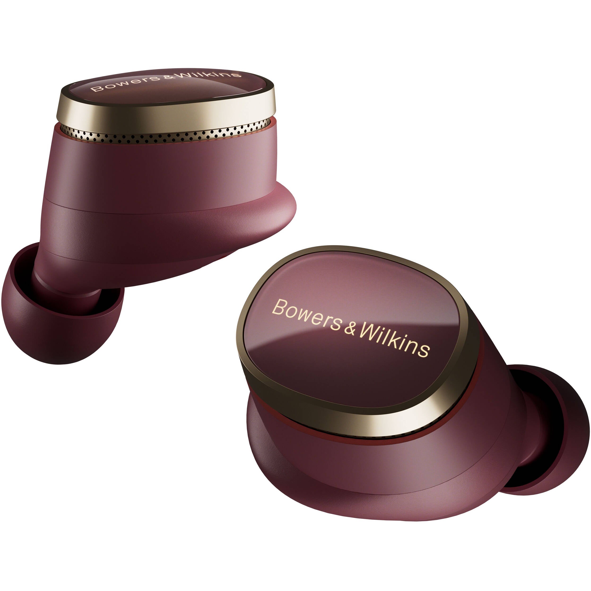 Bowers & Wilkins Pi8 wireless in-ear headphones with sleek black earbuds and inline controls on a white background.