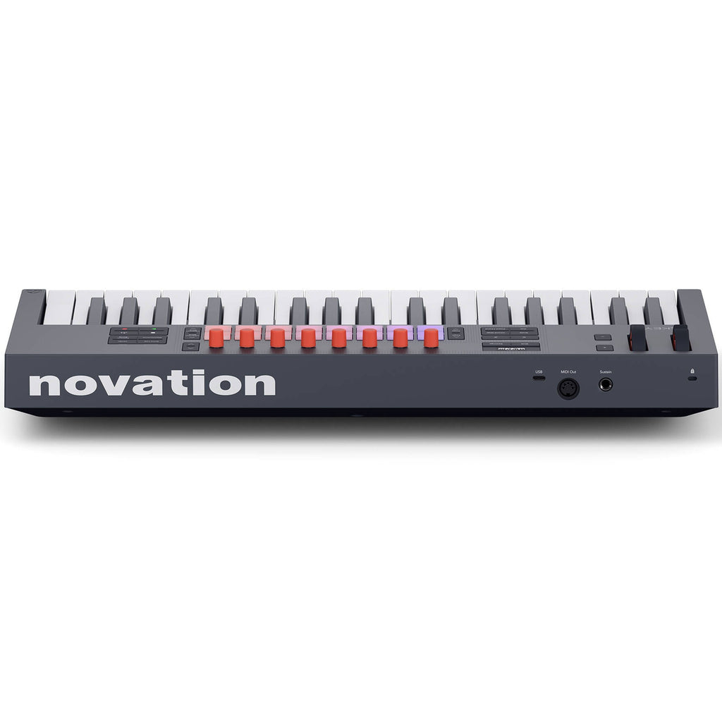 Novation FLkey 2 49 MIDI keyboard with illuminated pads and control knobs, compact design for music production and live performance.