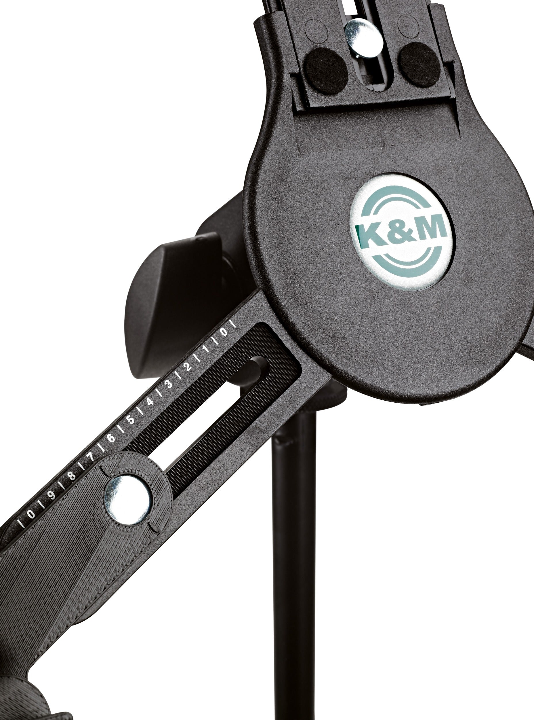 K&M 19790 multimedia microphone stand with adjustable holder and sleek black finish for studio or live performances.