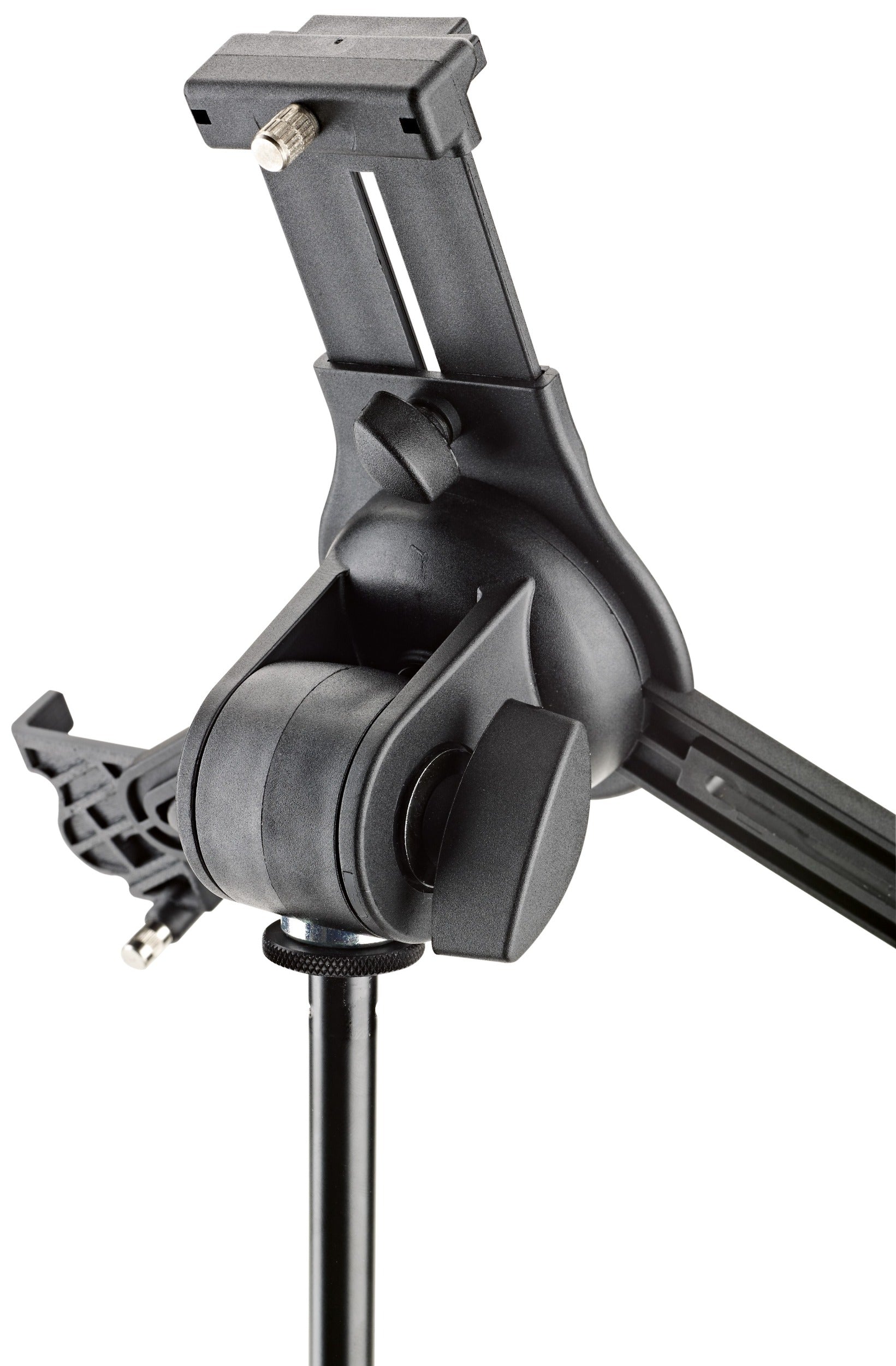 K&M 19790 microphone multimedia stand with adjustable arm and black finish, designed for studio and stage use