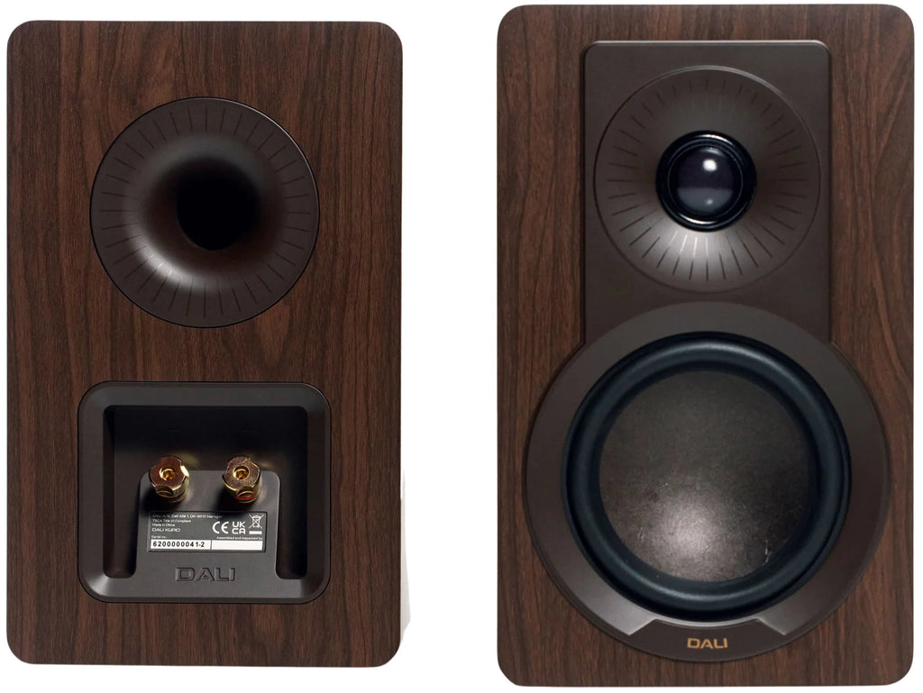 DALI Kupid passive bookshelf speakers with sleek black finish and compact design, ideal for high-quality home audio.