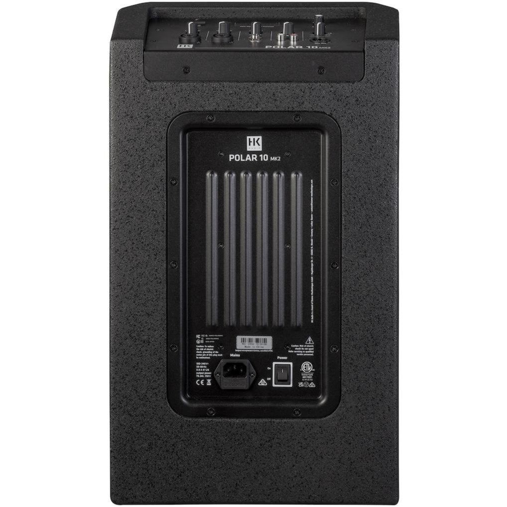 HK Audio POLAR 10 MK2 active column speakers with sleek black design and multiple speaker drivers for professional sound.