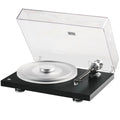 Pro-Ject Debut Reference 10 manual turntable with sleek black finish and tonearm, showcasing high-quality audio equipment design.