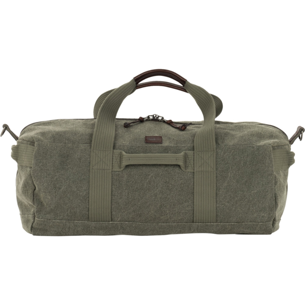 Think Tank Retrospective Duffel used as a video equipment bag with multiple compartments and sturdy handles for carrying gear.