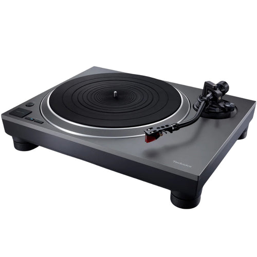 Technics SL-1500CS turntable with sleek black finish, tonearm, and control knobs, showcasing high-quality audio equipment.