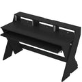 Glorious Sound Desk Pro studio furniture with a sleek wooden surface and adjustable metal legs for music production setup.